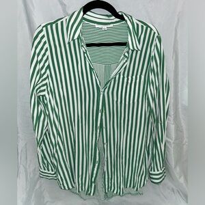 Green and White Stripe Button Down